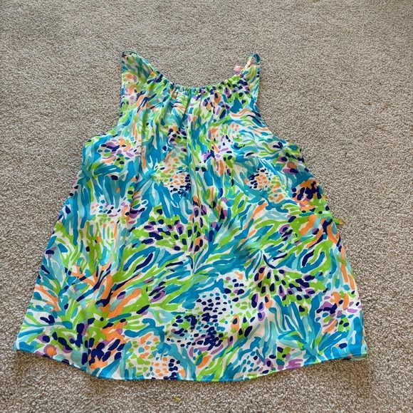 Lilly Pulitzer Tops - Lilly Pulitzer Skylar Tank Top Womens M Blue Green Sea Soiree Flowy Halter Beach